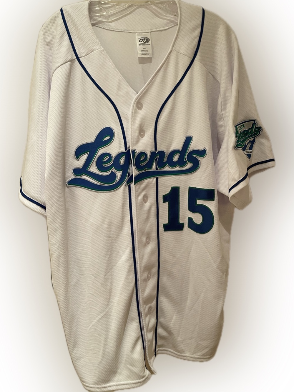 Lexington (KY) Legends Men’s White Baseball Jersey with Blue and Green - #15